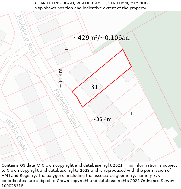 31, MAFEKING ROAD, WALDERSLADE, CHATHAM, ME5 9HG: Plot and title map