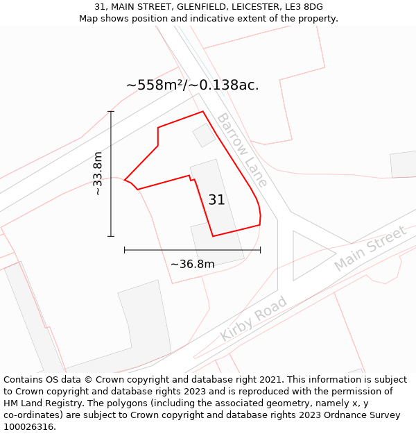 31, MAIN STREET, GLENFIELD, LEICESTER, LE3 8DG: Plot and title map