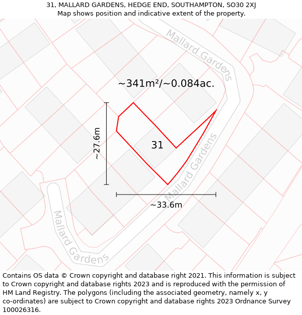 31, MALLARD GARDENS, HEDGE END, SOUTHAMPTON, SO30 2XJ: Plot and title map