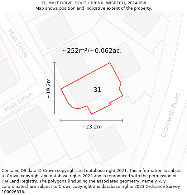 31, MALT DRIVE, SOUTH BRINK, WISBECH, PE14 0SR: Plot and title map