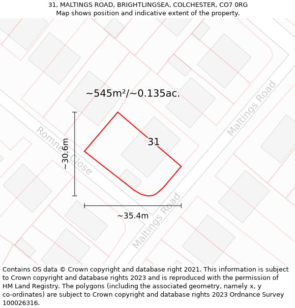 31, MALTINGS ROAD, BRIGHTLINGSEA, COLCHESTER, CO7 0RG: Plot and title map