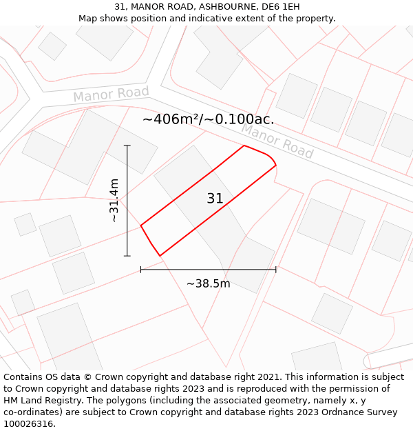 31, MANOR ROAD, ASHBOURNE, DE6 1EH: Plot and title map