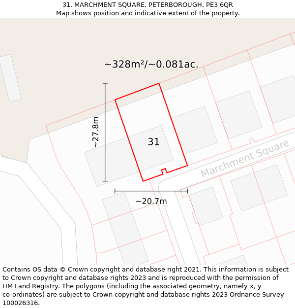 31, MARCHMENT SQUARE, PETERBOROUGH, PE3 6QR: Plot and title map