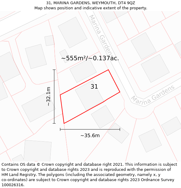 31, MARINA GARDENS, WEYMOUTH, DT4 9QZ: Plot and title map