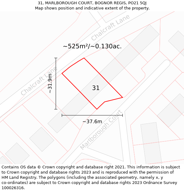 31, MARLBOROUGH COURT, BOGNOR REGIS, PO21 5QJ: Plot and title map