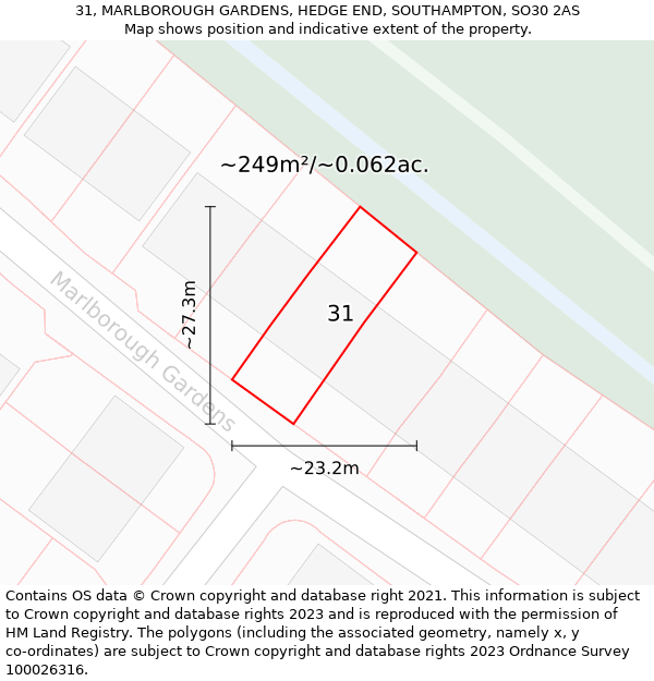 31, MARLBOROUGH GARDENS, HEDGE END, SOUTHAMPTON, SO30 2AS: Plot and title map