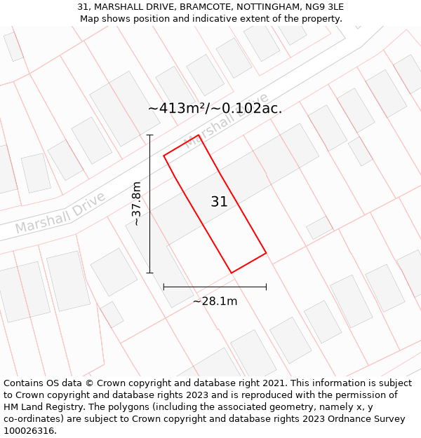 31, MARSHALL DRIVE, BRAMCOTE, NOTTINGHAM, NG9 3LE: Plot and title map