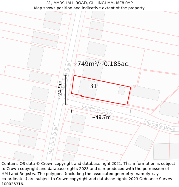 31, MARSHALL ROAD, GILLINGHAM, ME8 0AP: Plot and title map