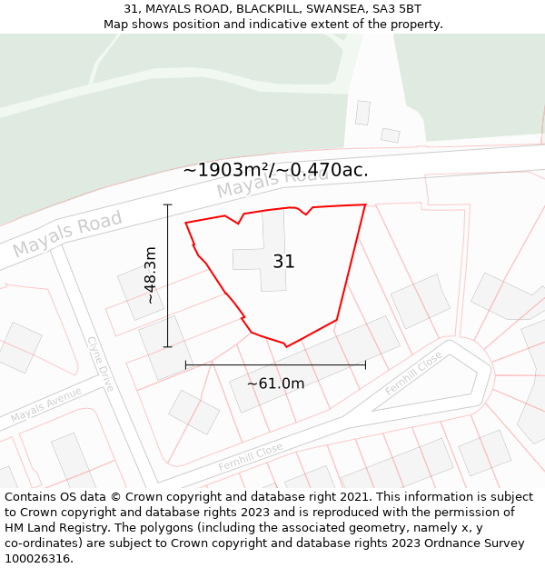 31, MAYALS ROAD, BLACKPILL, SWANSEA, SA3 5BT: Plot and title map