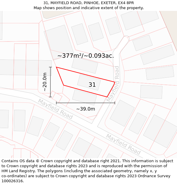 31, MAYFIELD ROAD, PINHOE, EXETER, EX4 8PR: Plot and title map