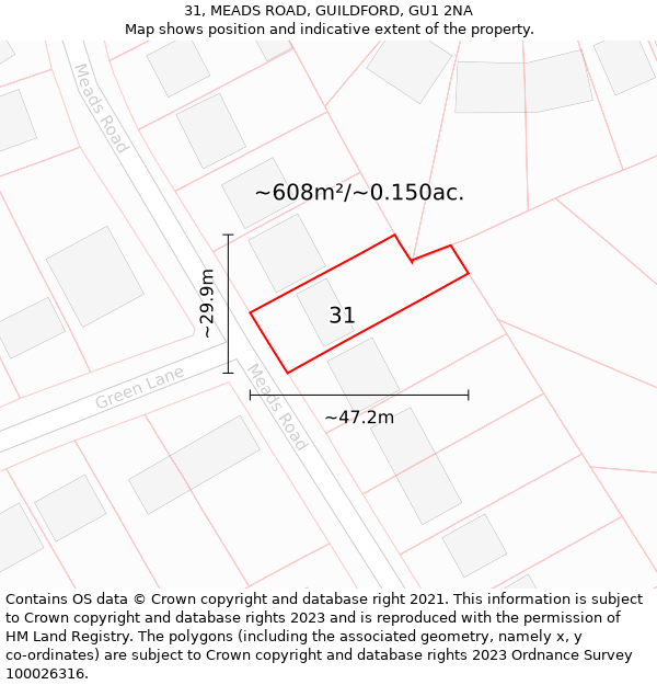 31, MEADS ROAD, GUILDFORD, GU1 2NA: Plot and title map