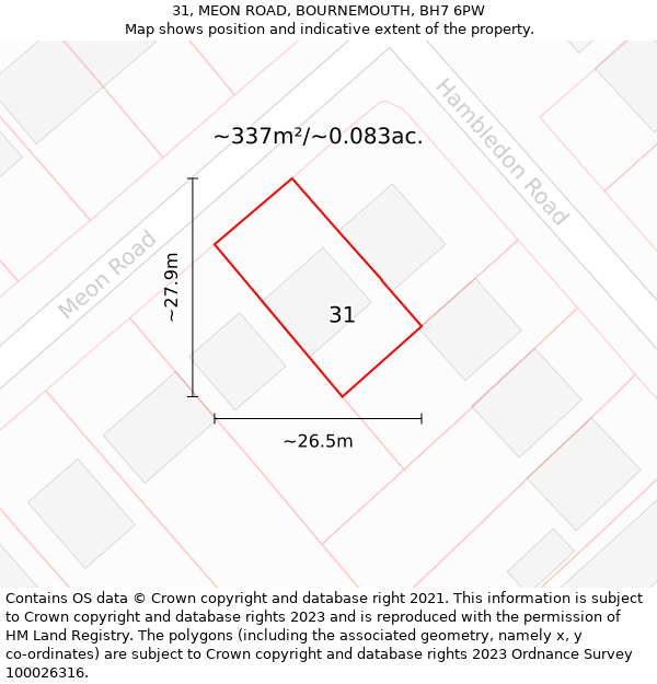 31, MEON ROAD, BOURNEMOUTH, BH7 6PW: Plot and title map