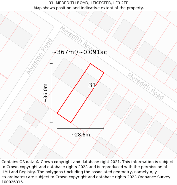 31, MEREDITH ROAD, LEICESTER, LE3 2EP: Plot and title map