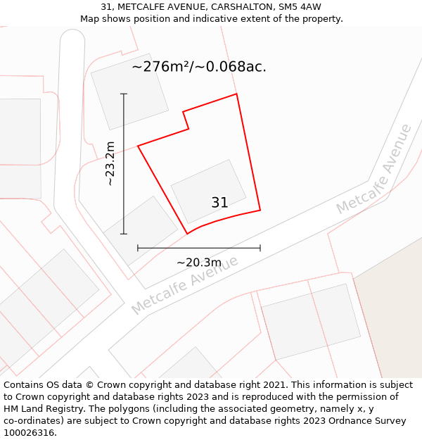 31, METCALFE AVENUE, CARSHALTON, SM5 4AW: Plot and title map