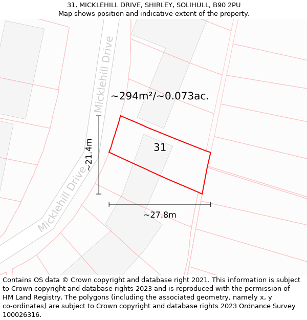 31, MICKLEHILL DRIVE, SHIRLEY, SOLIHULL, B90 2PU: Plot and title map