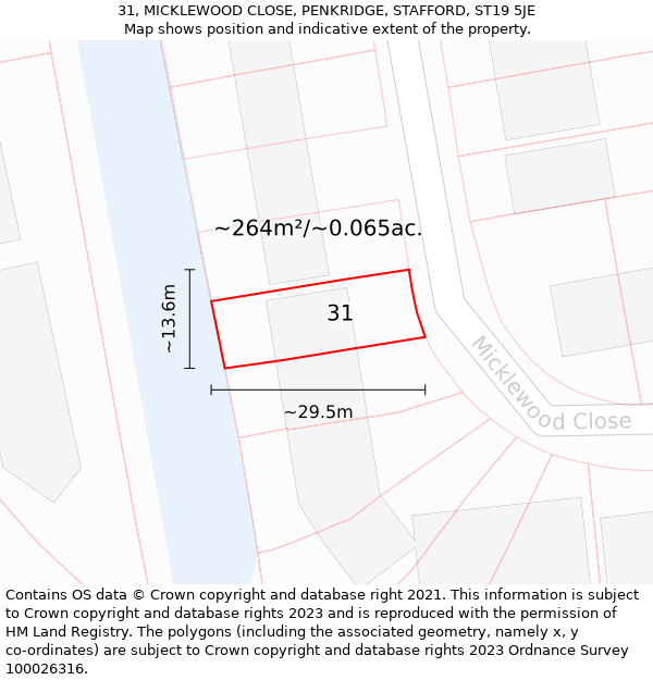 31, MICKLEWOOD CLOSE, PENKRIDGE, STAFFORD, ST19 5JE: Plot and title map