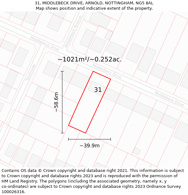 31, MIDDLEBECK DRIVE, ARNOLD, NOTTINGHAM, NG5 8AL: Plot and title map