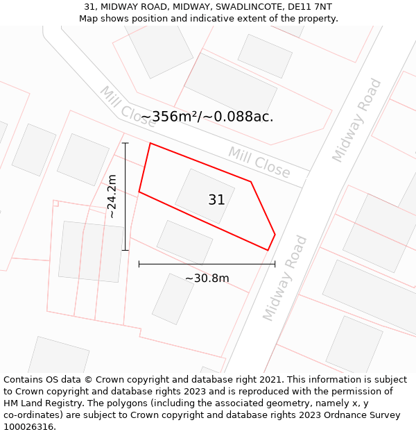 31, MIDWAY ROAD, MIDWAY, SWADLINCOTE, DE11 7NT: Plot and title map