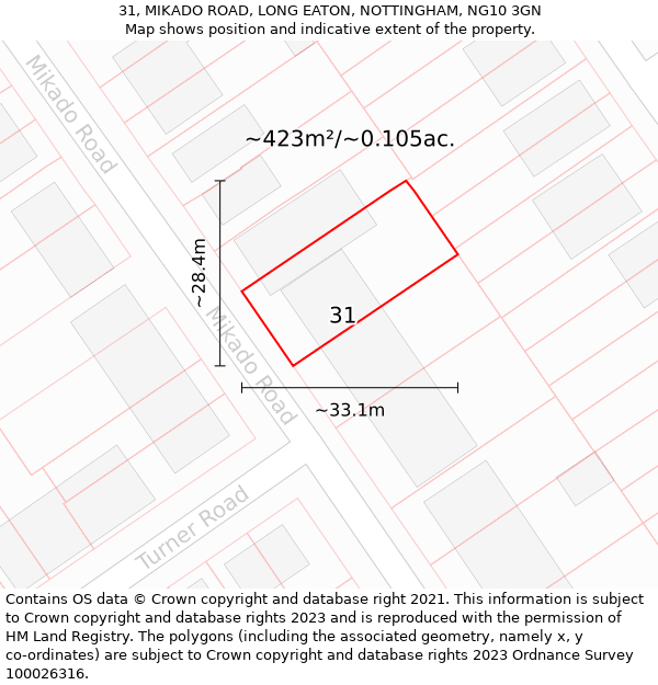 31, MIKADO ROAD, LONG EATON, NOTTINGHAM, NG10 3GN: Plot and title map