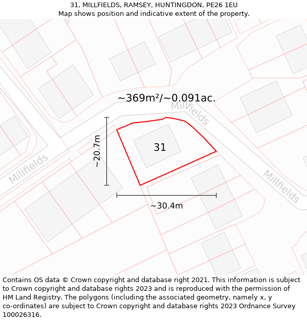 31, MILLFIELDS, RAMSEY, HUNTINGDON, PE26 1EU: Plot and title map