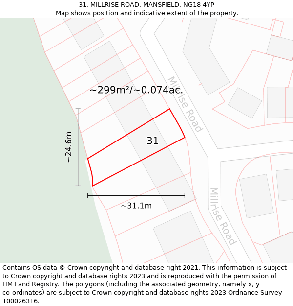 31, MILLRISE ROAD, MANSFIELD, NG18 4YP: Plot and title map