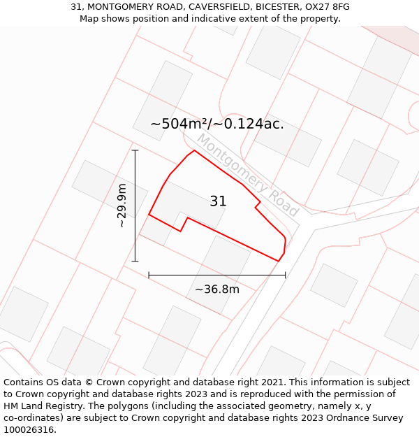 31, MONTGOMERY ROAD, CAVERSFIELD, BICESTER, OX27 8FG: Plot and title map