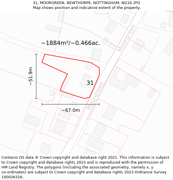 31, MOORGREEN, NEWTHORPE, NOTTINGHAM, NG16 2FD: Plot and title map