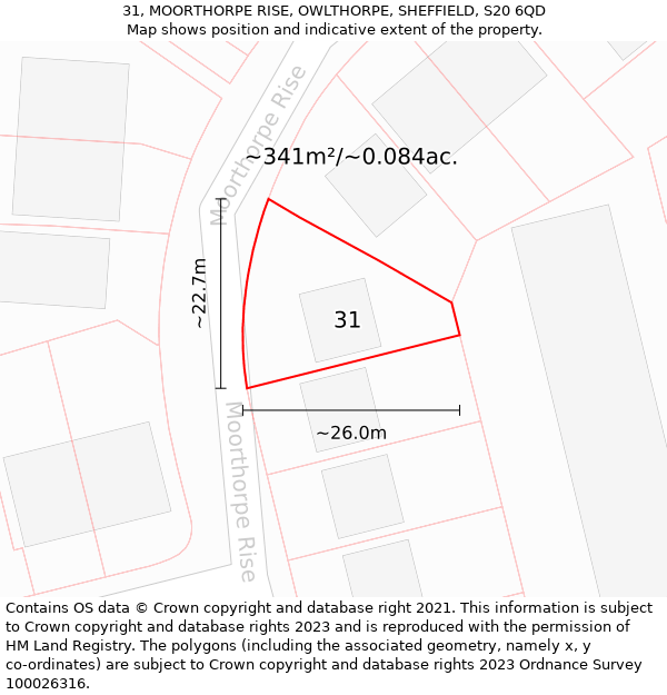 31, MOORTHORPE RISE, OWLTHORPE, SHEFFIELD, S20 6QD: Plot and title map