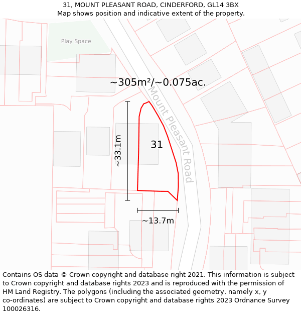 31, MOUNT PLEASANT ROAD, CINDERFORD, GL14 3BX: Plot and title map