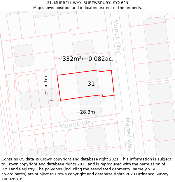 31, MURRELL WAY, SHREWSBURY, SY2 6FN: Plot and title map