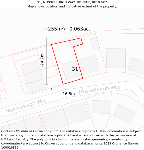 31, MUSSELBURGH WAY, BOURNE, PE10 0XY: Plot and title map