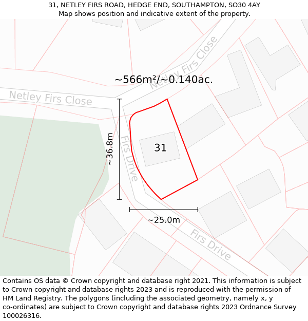 31, NETLEY FIRS ROAD, HEDGE END, SOUTHAMPTON, SO30 4AY: Plot and title map