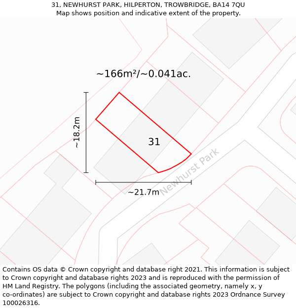 31, NEWHURST PARK, HILPERTON, TROWBRIDGE, BA14 7QU: Plot and title map