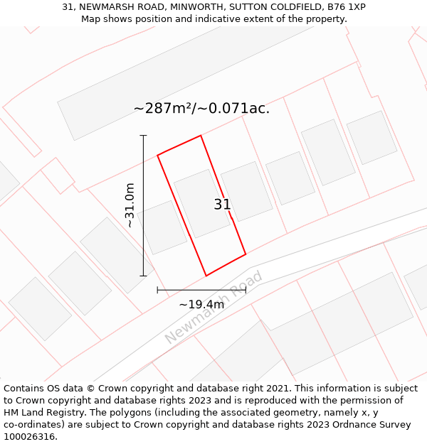 31, NEWMARSH ROAD, MINWORTH, SUTTON COLDFIELD, B76 1XP: Plot and title map