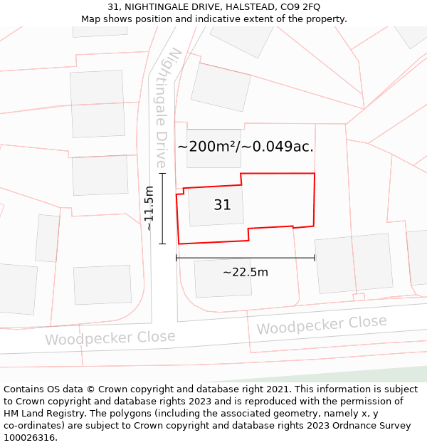 31, NIGHTINGALE DRIVE, HALSTEAD, CO9 2FQ: Plot and title map