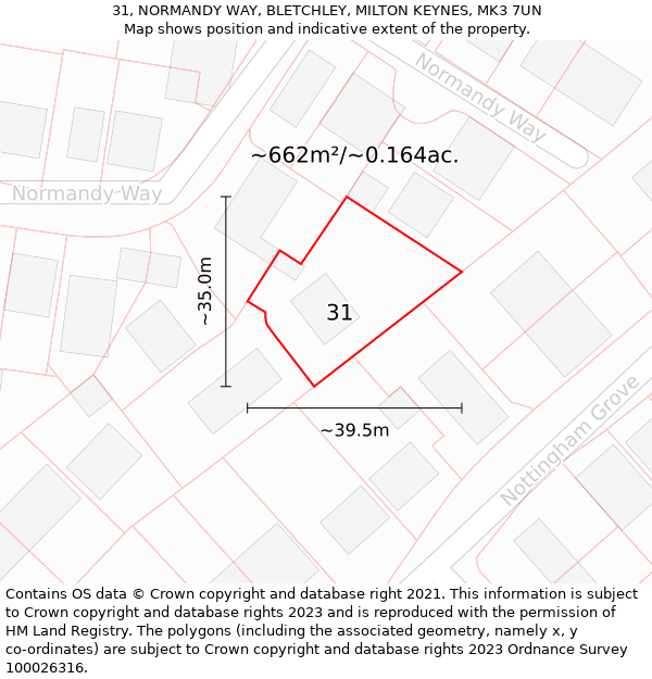 31, NORMANDY WAY, BLETCHLEY, MILTON KEYNES, MK3 7UN: Plot and title map