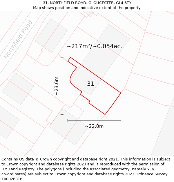 31, NORTHFIELD ROAD, GLOUCESTER, GL4 6TY: Plot and title map