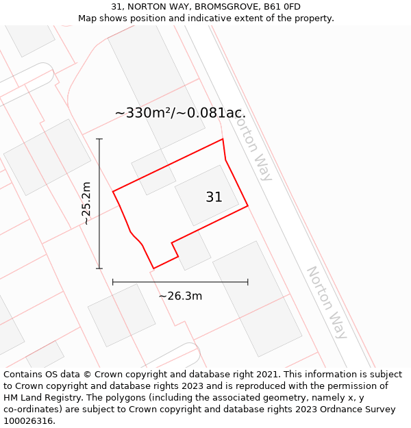 31, NORTON WAY, BROMSGROVE, B61 0FD: Plot and title map