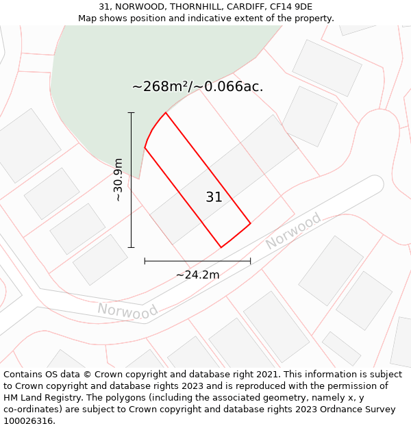 31, NORWOOD, THORNHILL, CARDIFF, CF14 9DE: Plot and title map