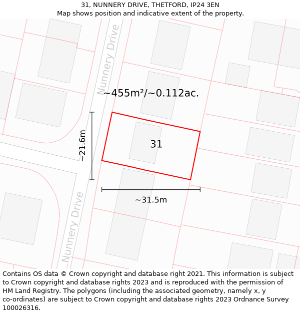 31, NUNNERY DRIVE, THETFORD, IP24 3EN: Plot and title map