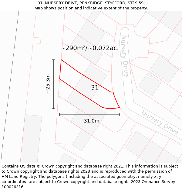 31, NURSERY DRIVE, PENKRIDGE, STAFFORD, ST19 5SJ: Plot and title map