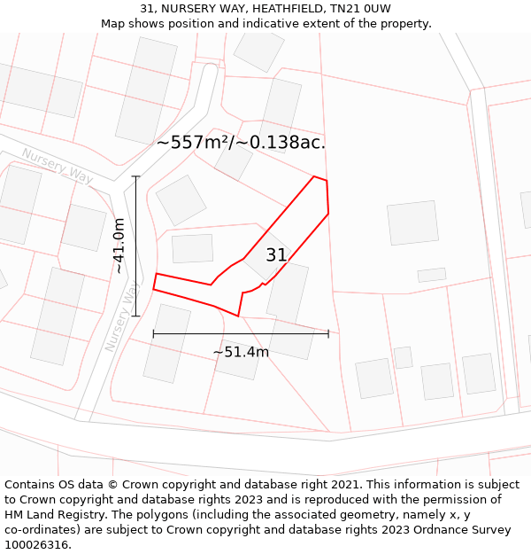 31, NURSERY WAY, HEATHFIELD, TN21 0UW: Plot and title map