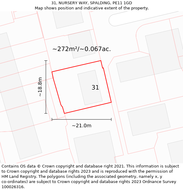 31, NURSERY WAY, SPALDING, PE11 1GD: Plot and title map