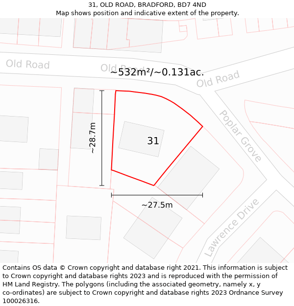 31, OLD ROAD, BRADFORD, BD7 4ND: Plot and title map