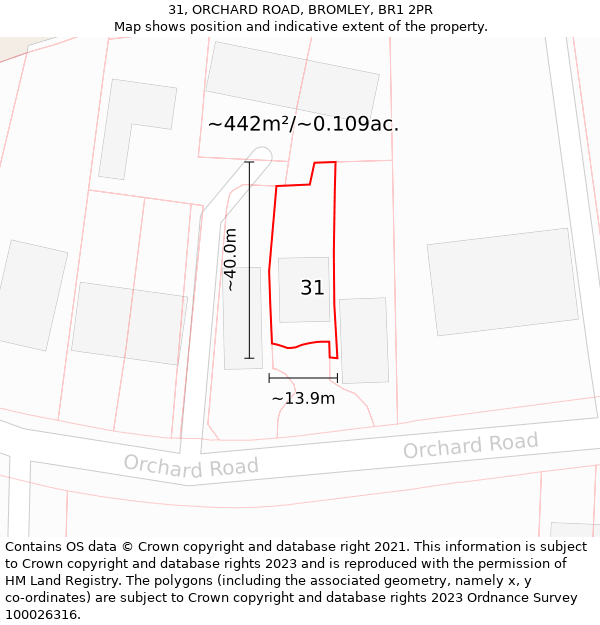 31, ORCHARD ROAD, BROMLEY, BR1 2PR: Plot and title map