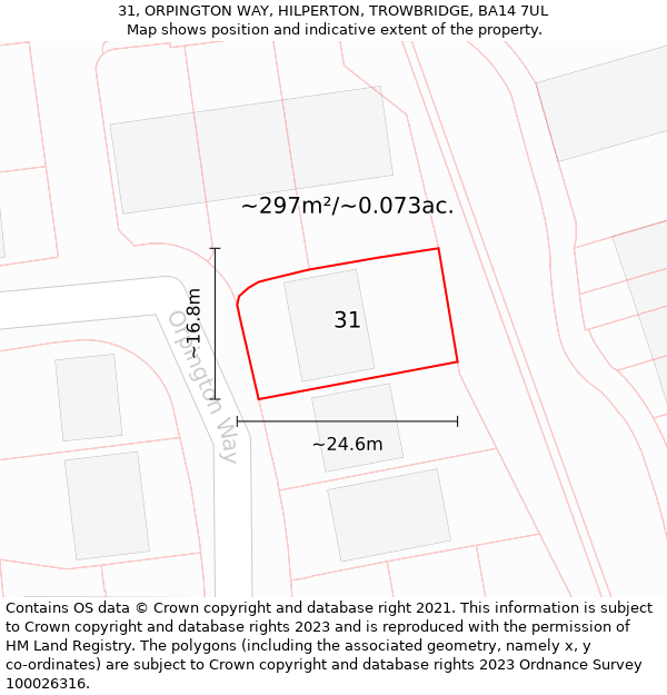 31, ORPINGTON WAY, HILPERTON, TROWBRIDGE, BA14 7UL: Plot and title map