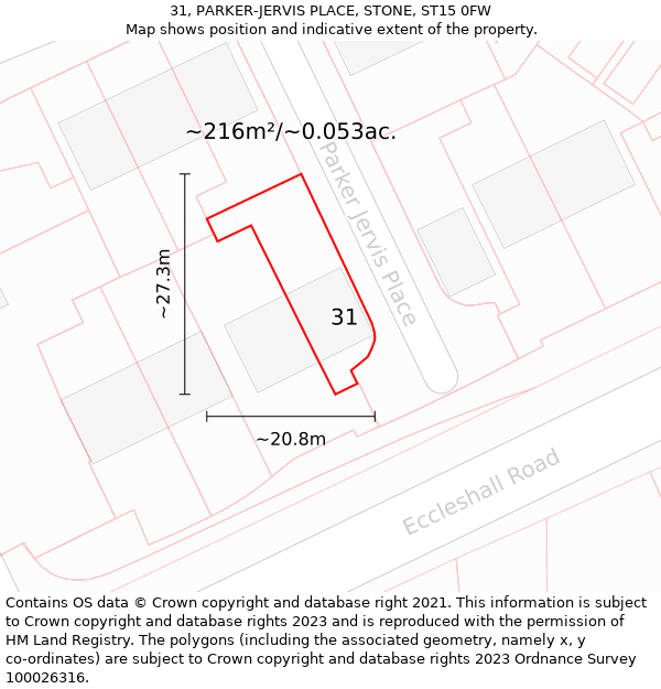 31, PARKER-JERVIS PLACE, STONE, ST15 0FW: Plot and title map