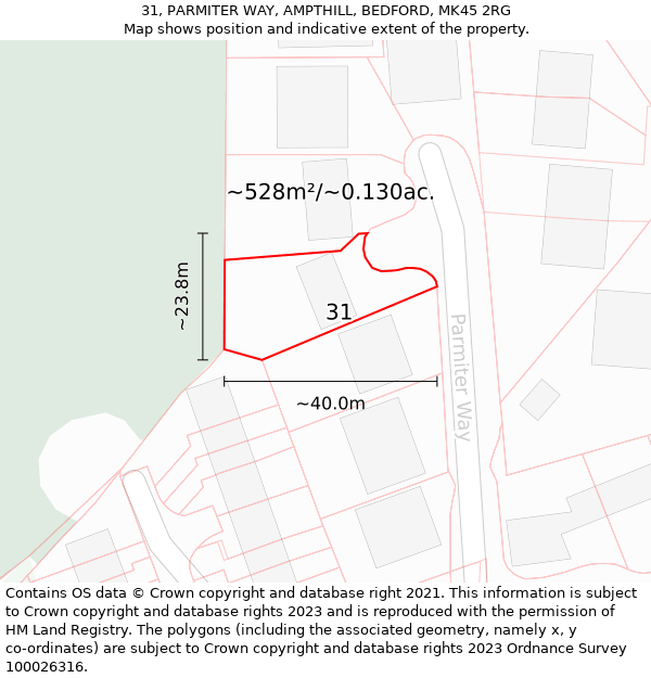 31, PARMITER WAY, AMPTHILL, BEDFORD, MK45 2RG: Plot and title map