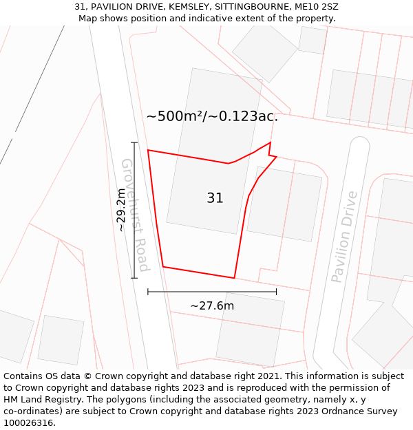 31, PAVILION DRIVE, KEMSLEY, SITTINGBOURNE, ME10 2SZ: Plot and title map