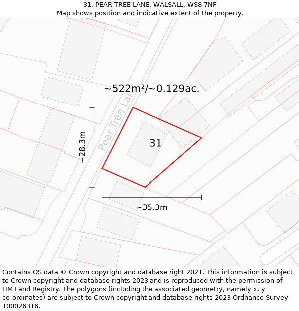 31, PEAR TREE LANE, WALSALL, WS8 7NF: Plot and title map